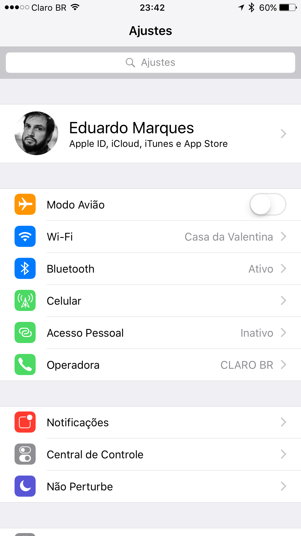 Área do iCloud - Ajustes do iOS