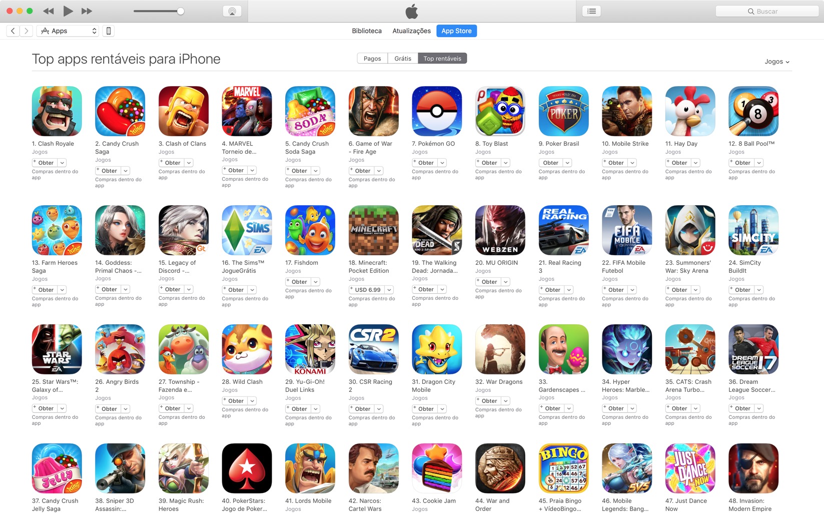 Top apps rentáveis na App Store brasileira
