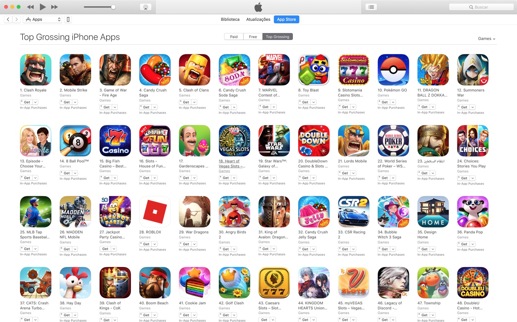 Top apps rentáveis na App Store americana