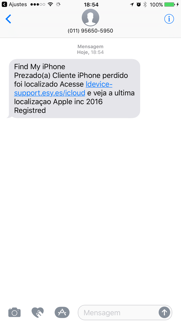 SMS falsa do iCloud