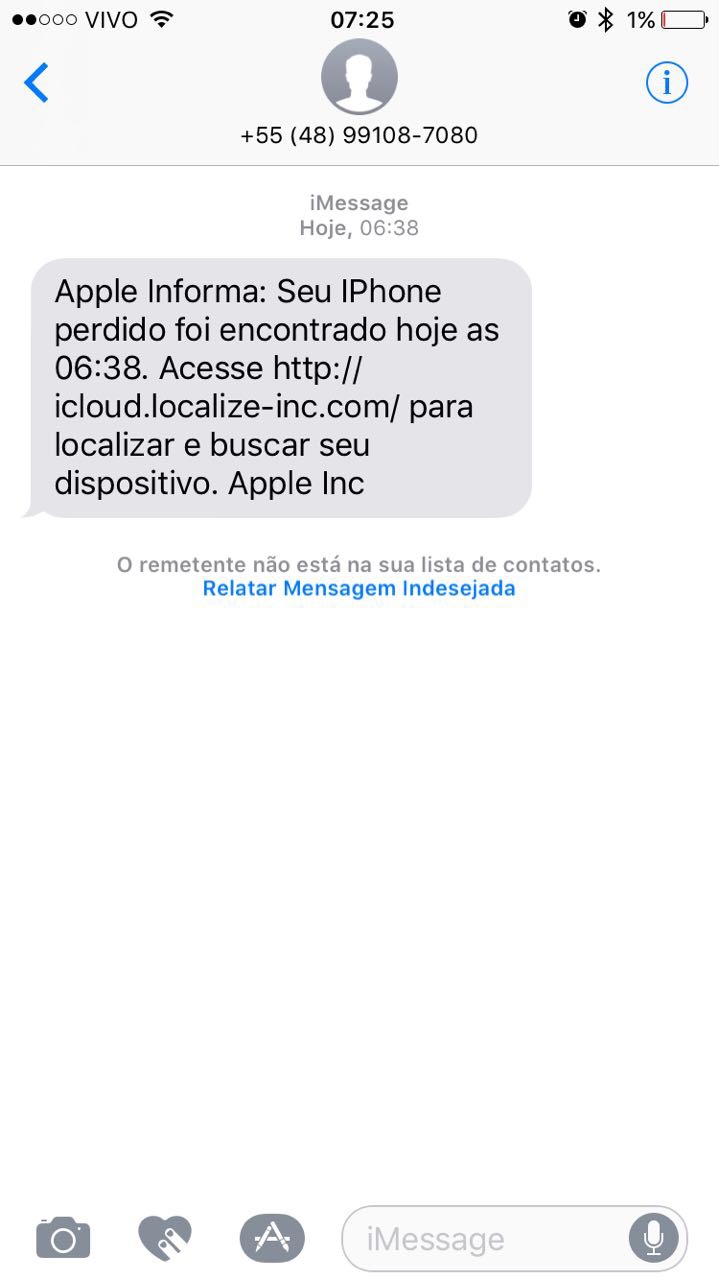 SMS falsa do iCloud