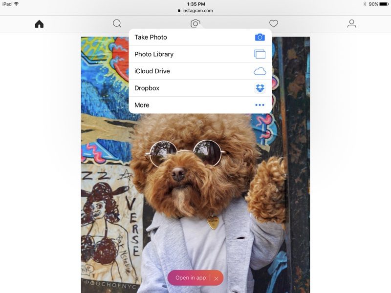 Novo site móvel do Instagram num iPad