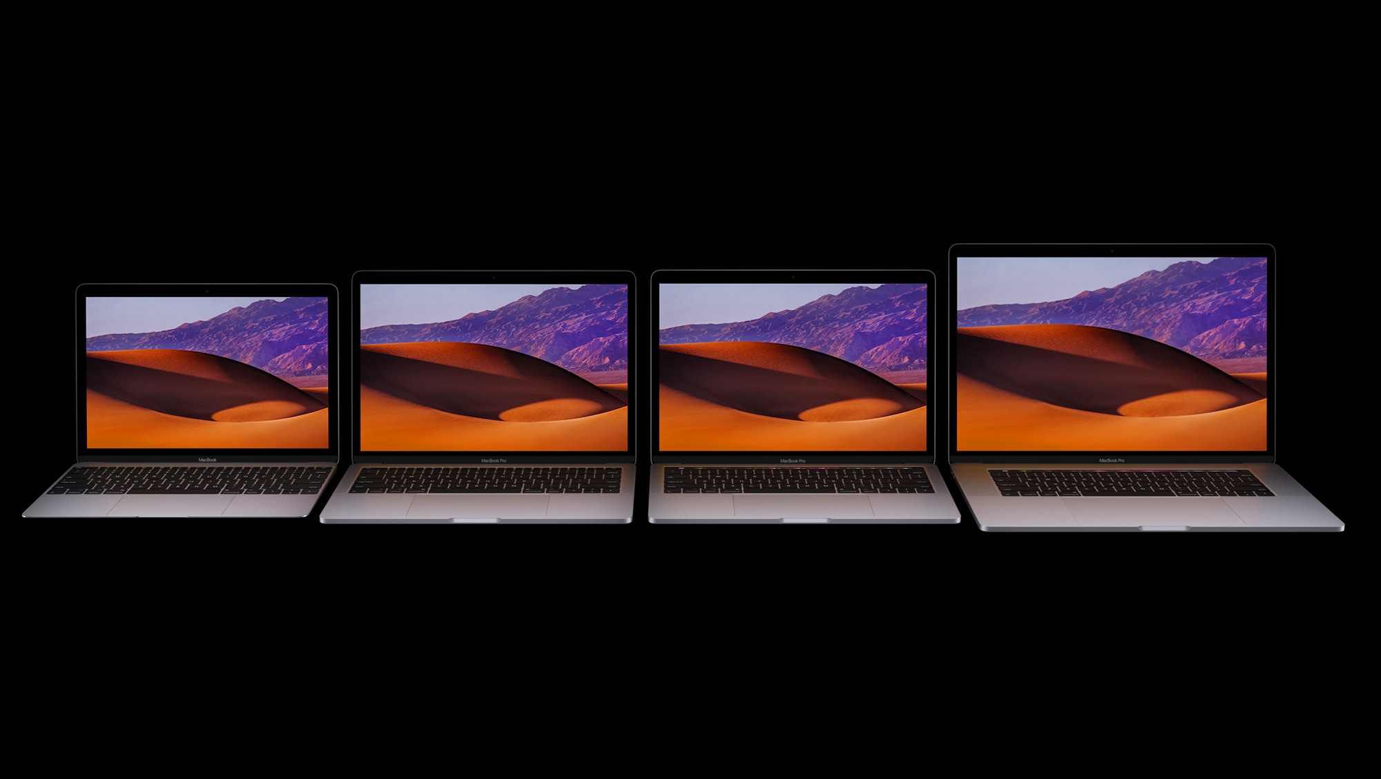 Família de MacBooks de frente