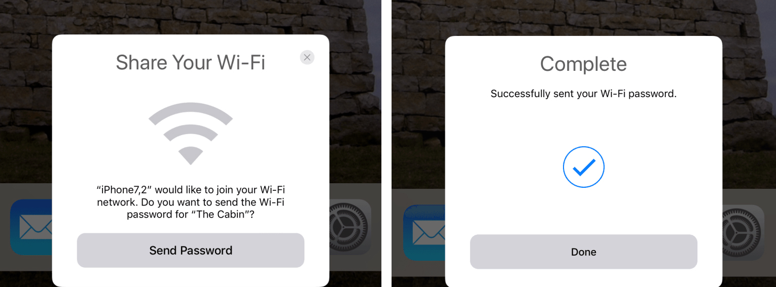 Tela de compartilhamento do WiFi no iOS 11