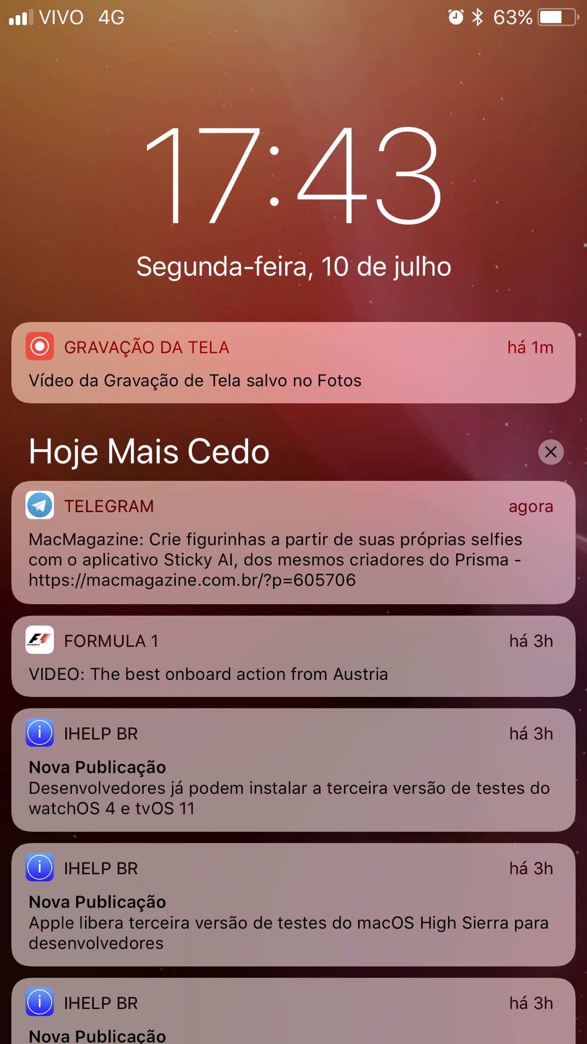 Screenshot do iOS 11 beta