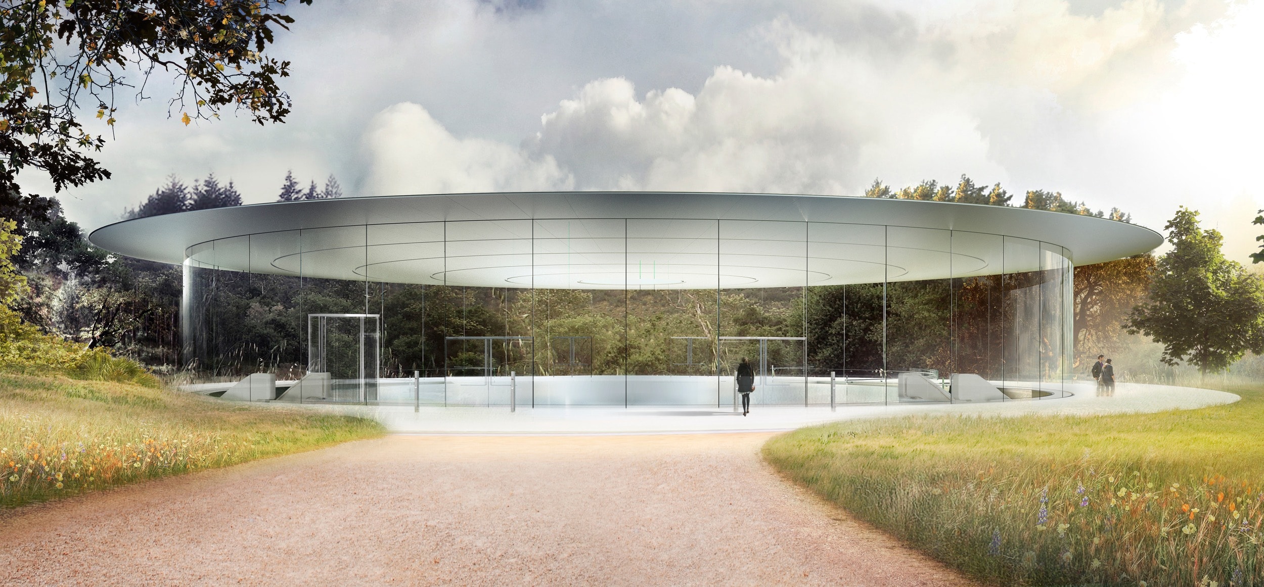 Imagem de como ficará o Steve Jobs Theater depois do fim das obras do Apple Park
