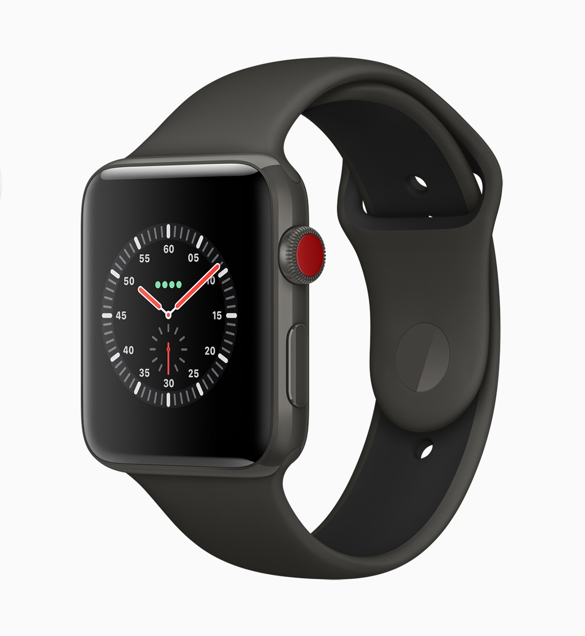 Apple Watch Series 3 com Digital Crown vermelha e conectividade celular