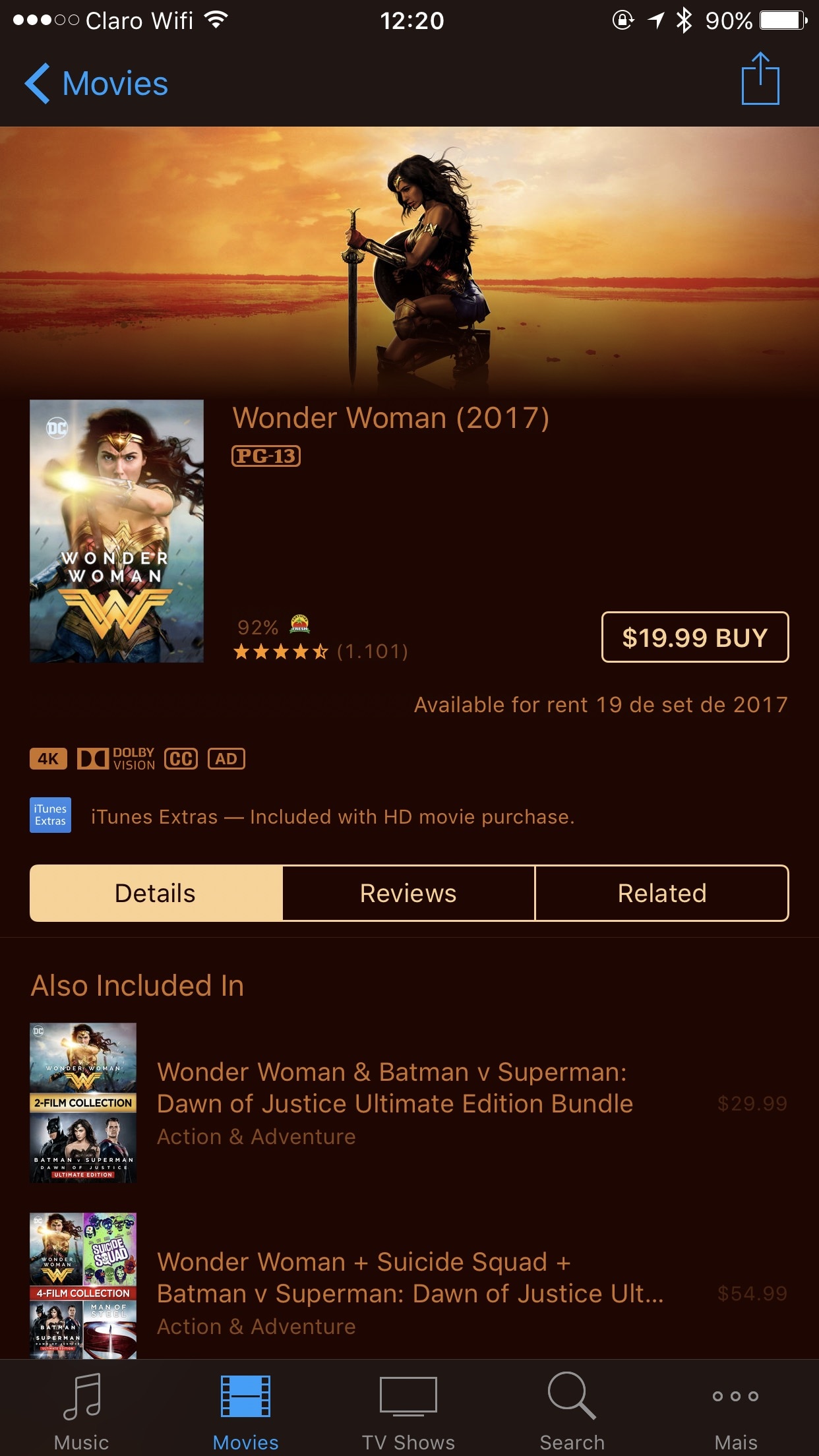 Filmes na iTunes Store com suporte à 4K, à HDR e à Dolby Vision