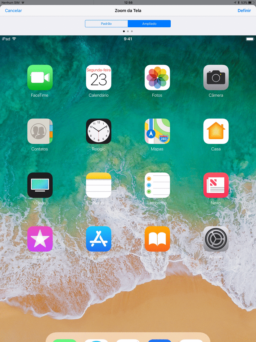 Opção de visualização ampliada no iPad Pro de 12,9" rodando o iOS 11
