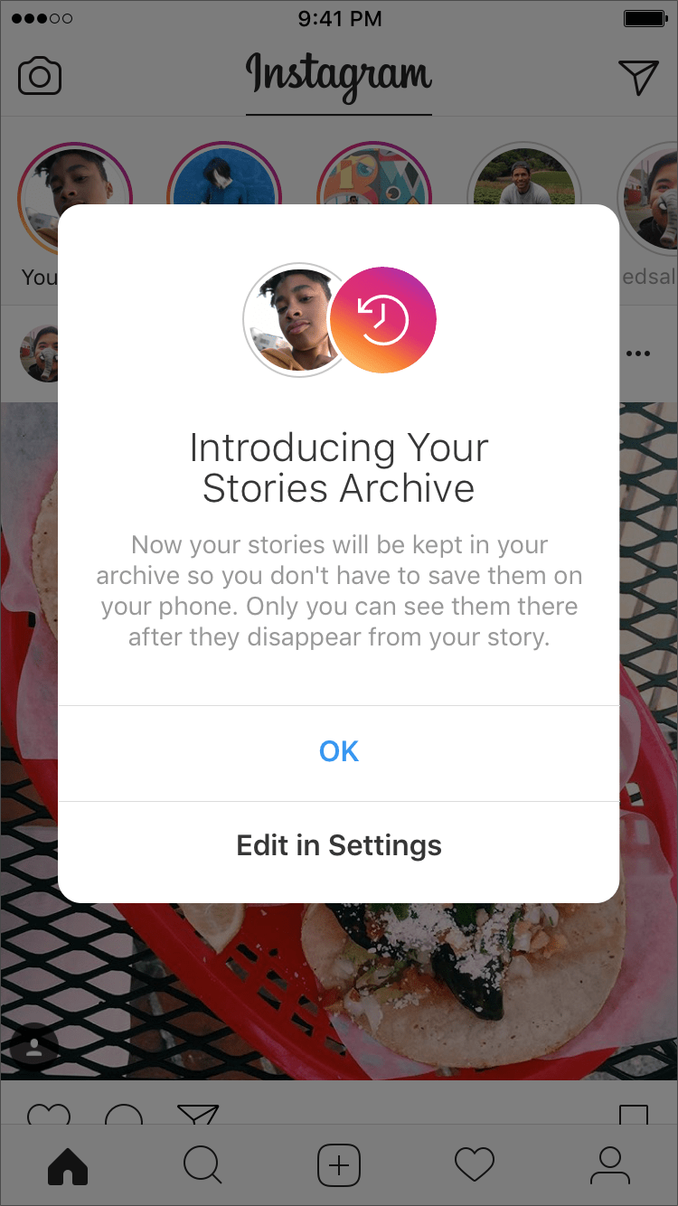 Novo recurso de arquivamento de histórias do Instagram
