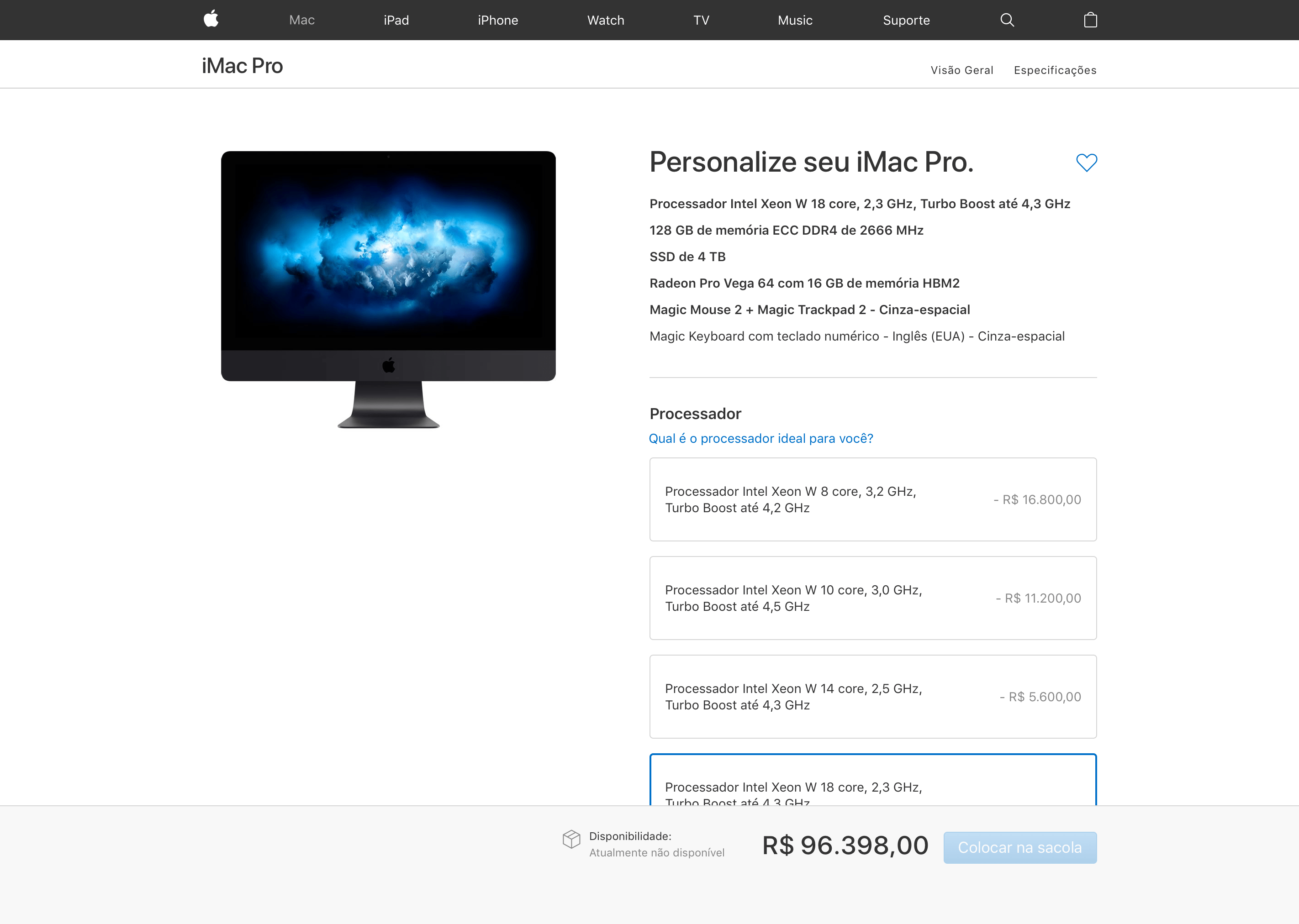 Preço máximo do iMac Pro no Brasil