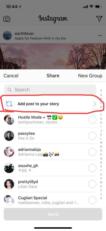 Compartilhamento de posts nas Stories do Instagram