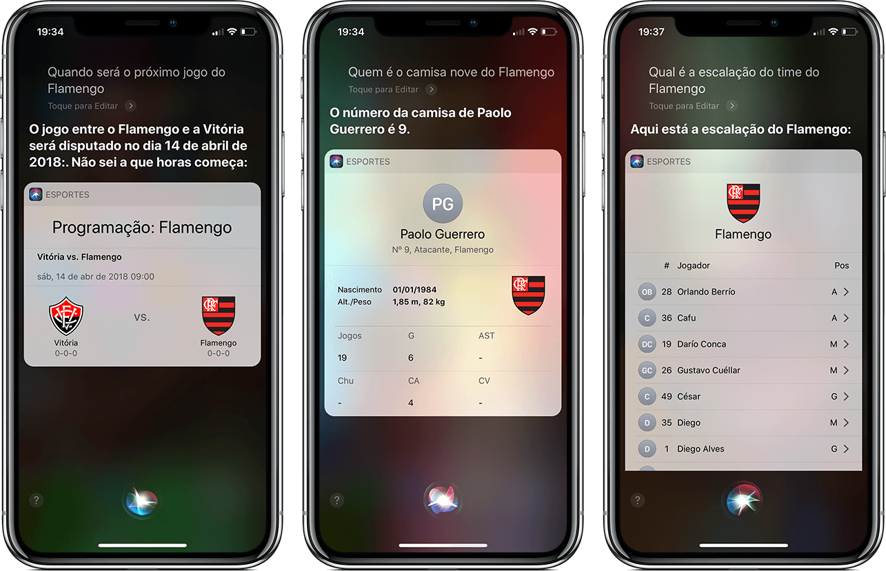 Siri dando resultados do Campeonato Brasileiro no iPhone