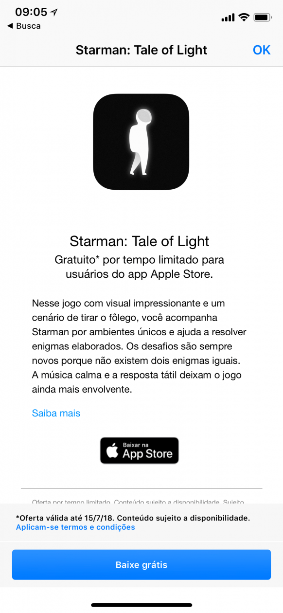 Starman de graça pelo app Apple Store