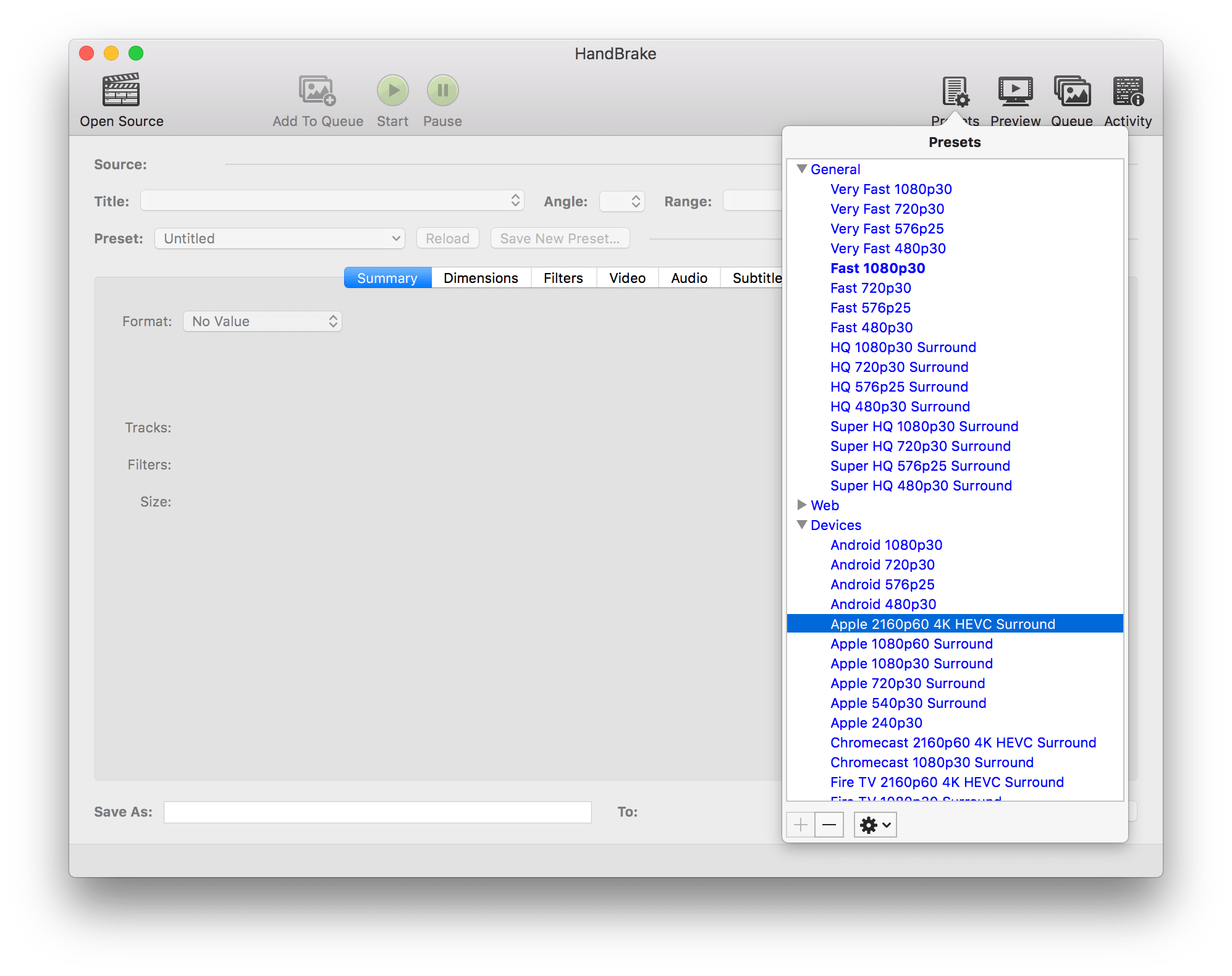 HandBrake 1.1.0 para macOS