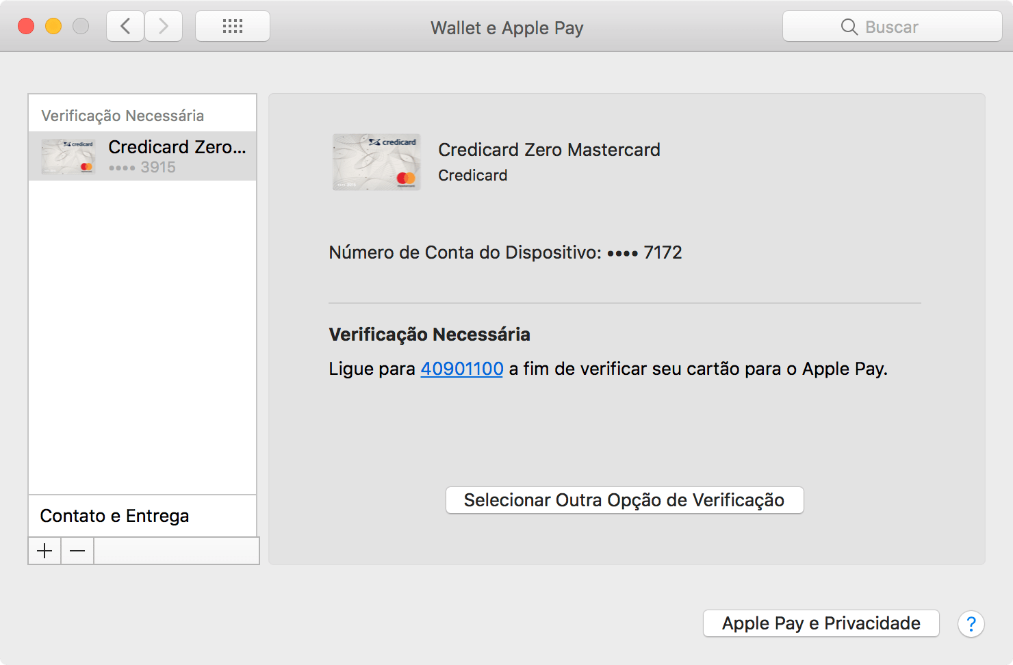 Ativação do Credicard ZERO no Mac