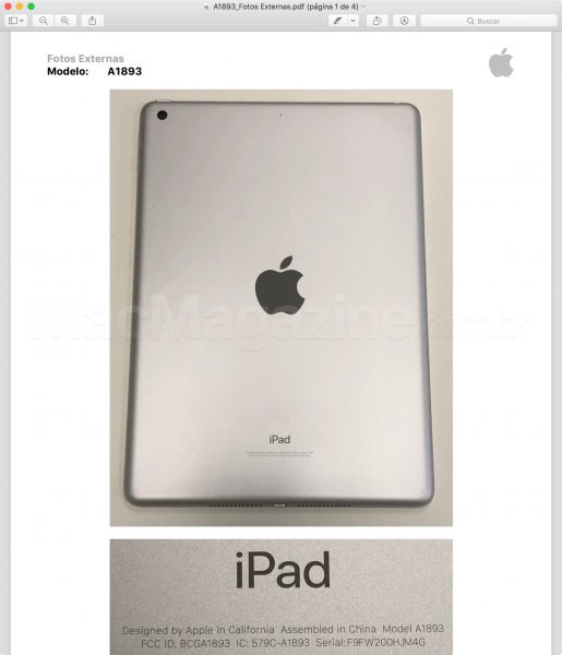 Imagem do iPad de sexta geração (Wi-Fi) enviado para a Anatel