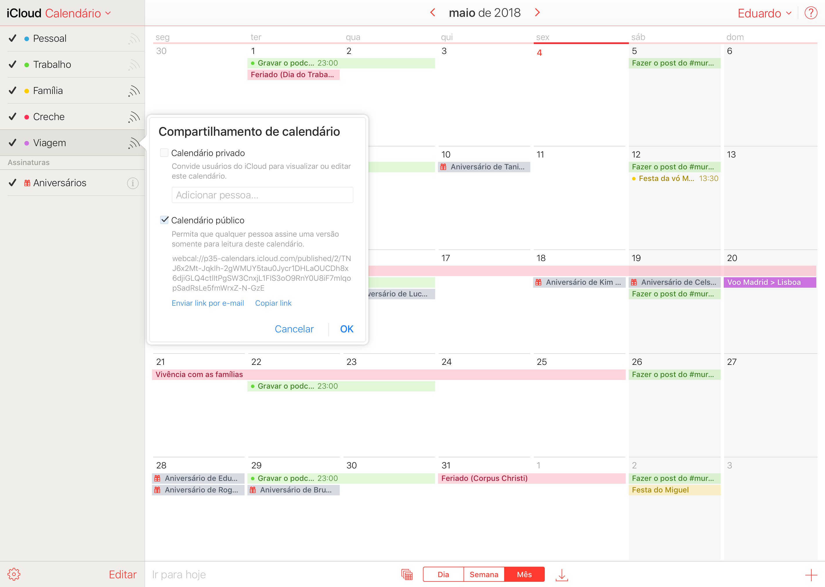 Como criar e compartilhar calendários na web, no macOS e no iOS