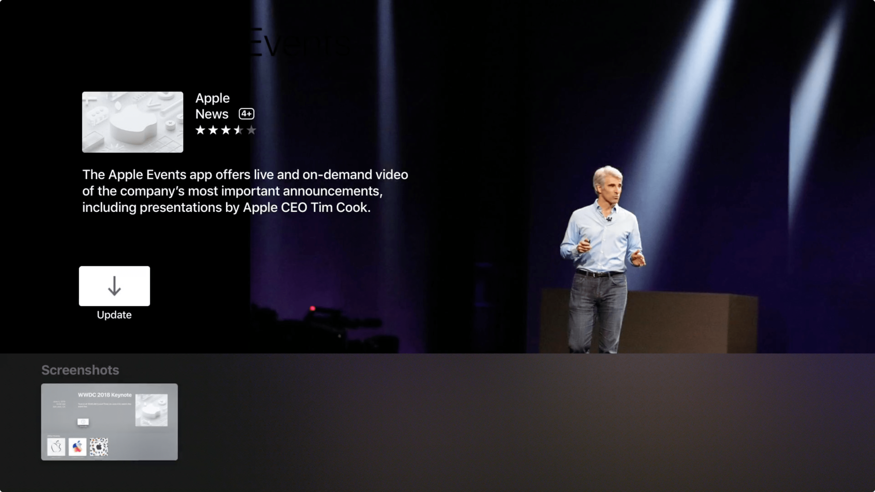 Aplicativo Apple Events na Apple TV 4K