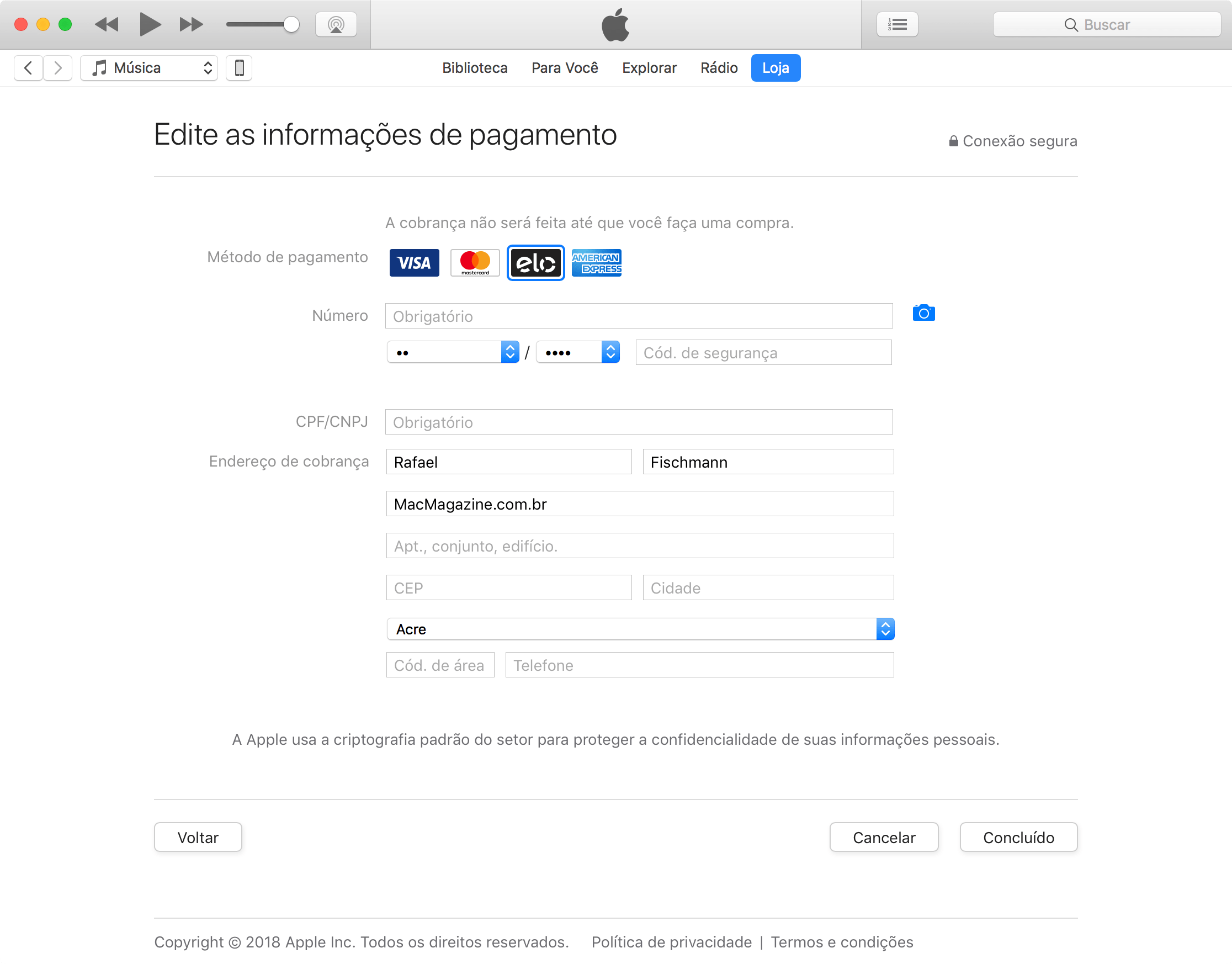 Cartão ELO na iTunes Store