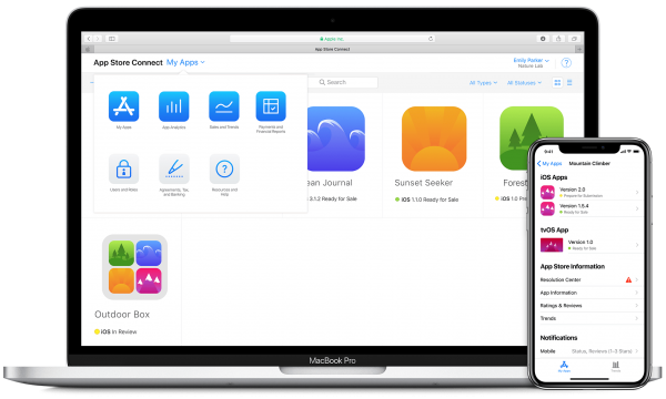 App Store Connect no macOS e no iOS
