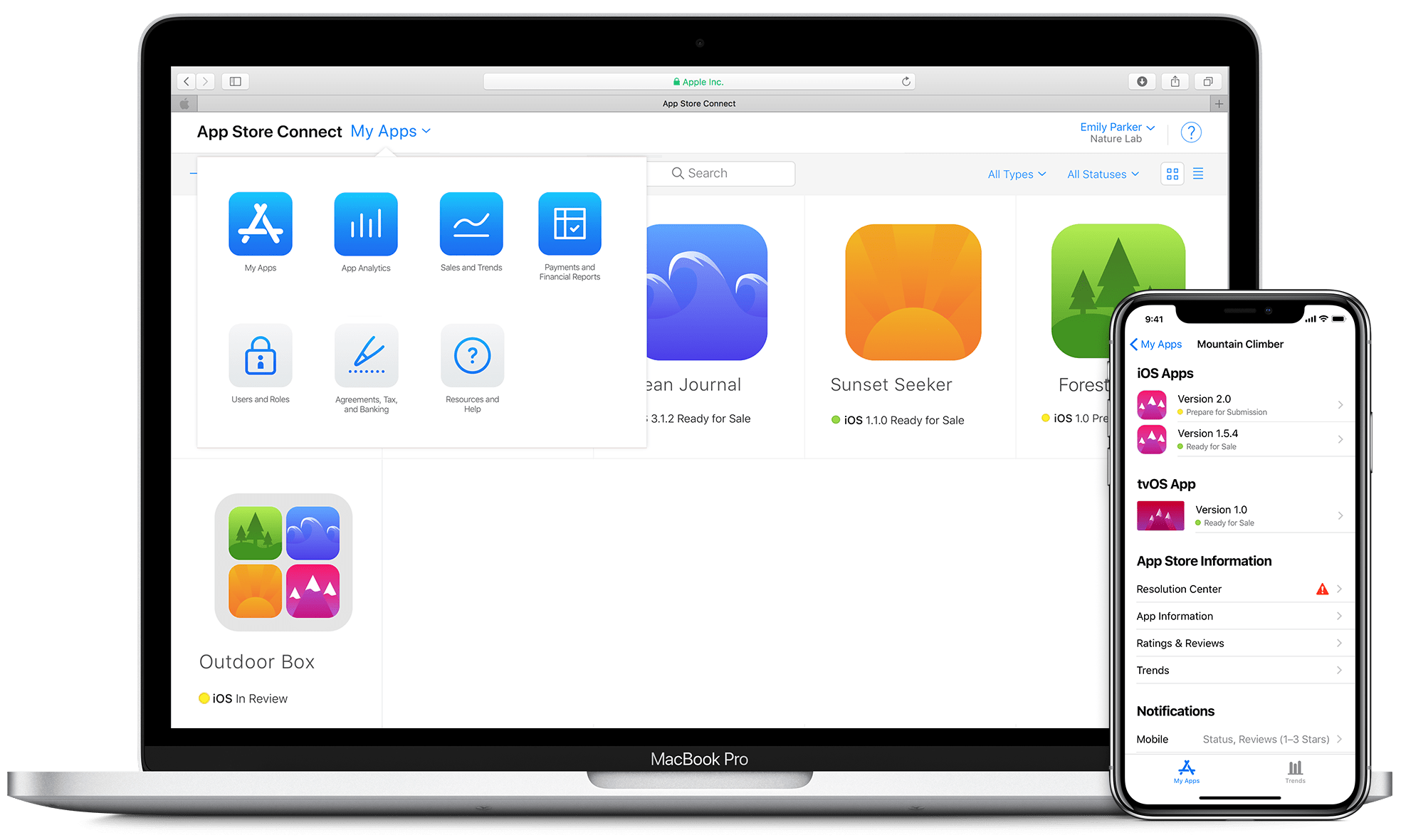 App Store Connect no macOS e no iOS