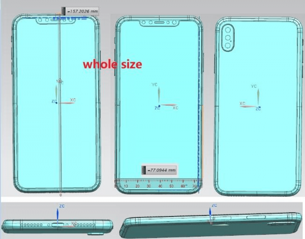 Desenhos técnicos do "iPhone X Plus"