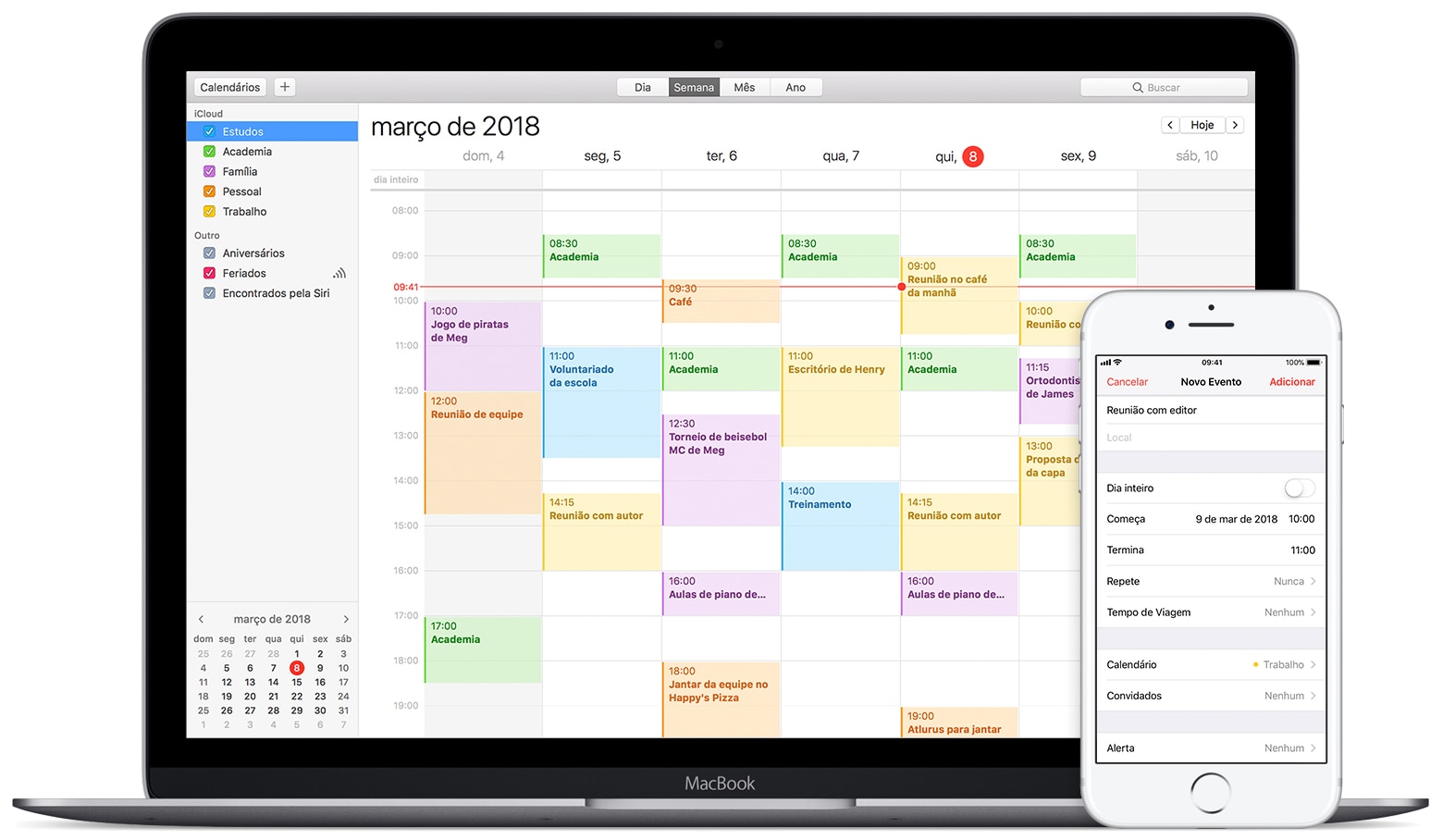 Calendário do macOS e do iOS