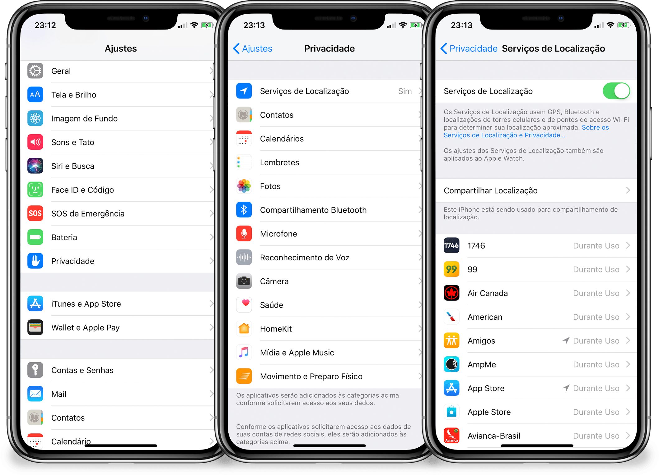 Opções de privacidade no iOS