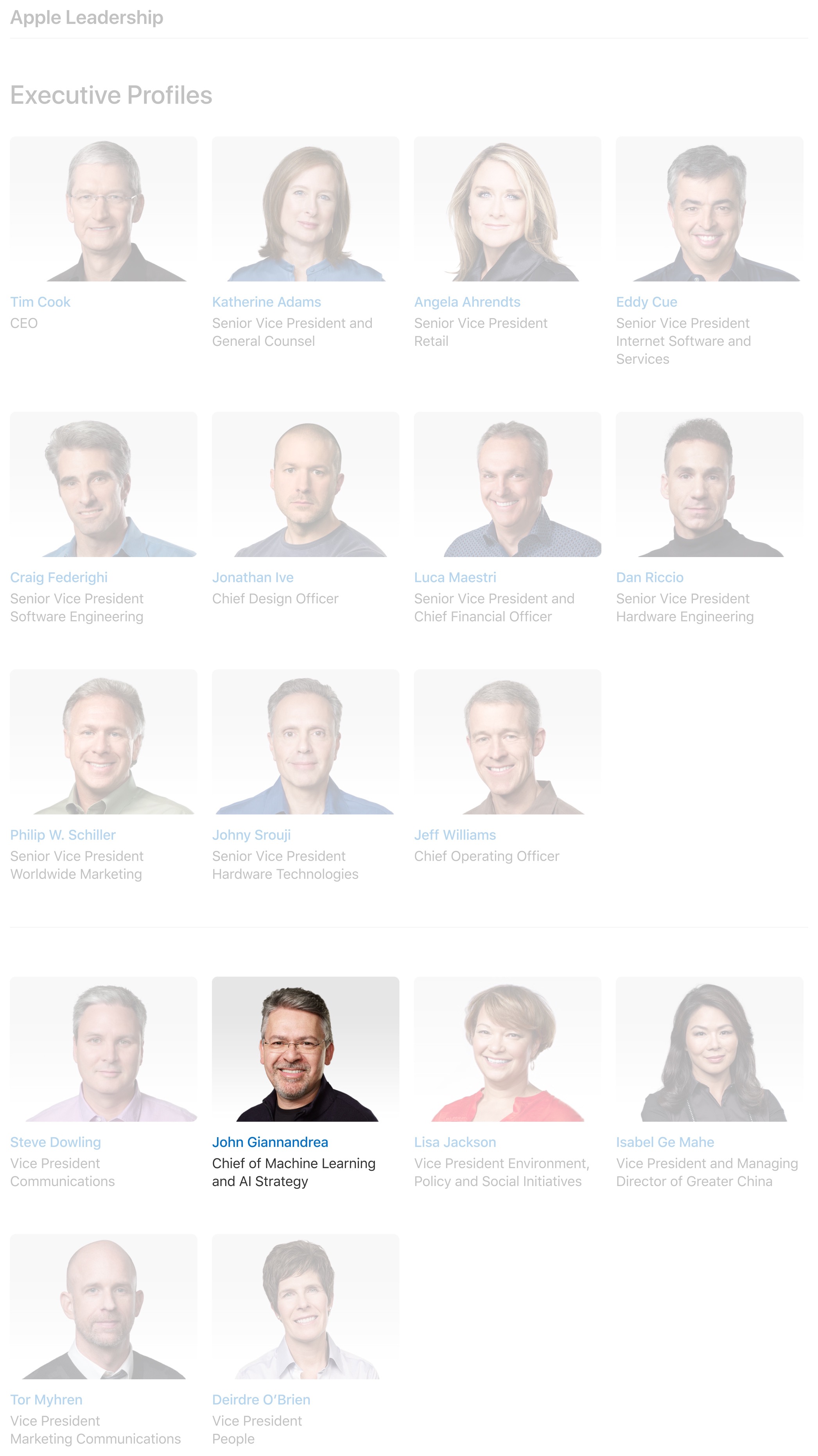 John Giannandrea na página de liderança da Apple