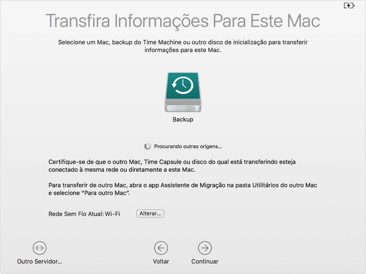 Assistente de Migração do macOS: backup