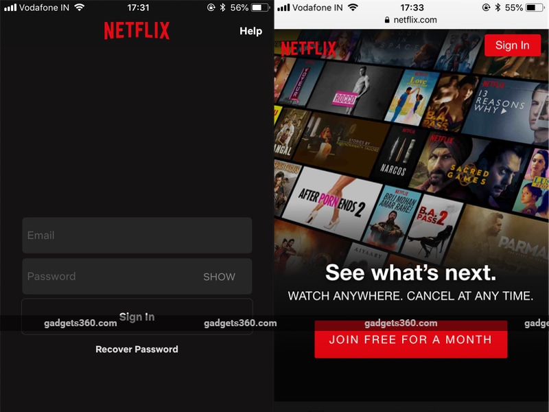 Tentativa de cadastro na Netflix pelo iPhone