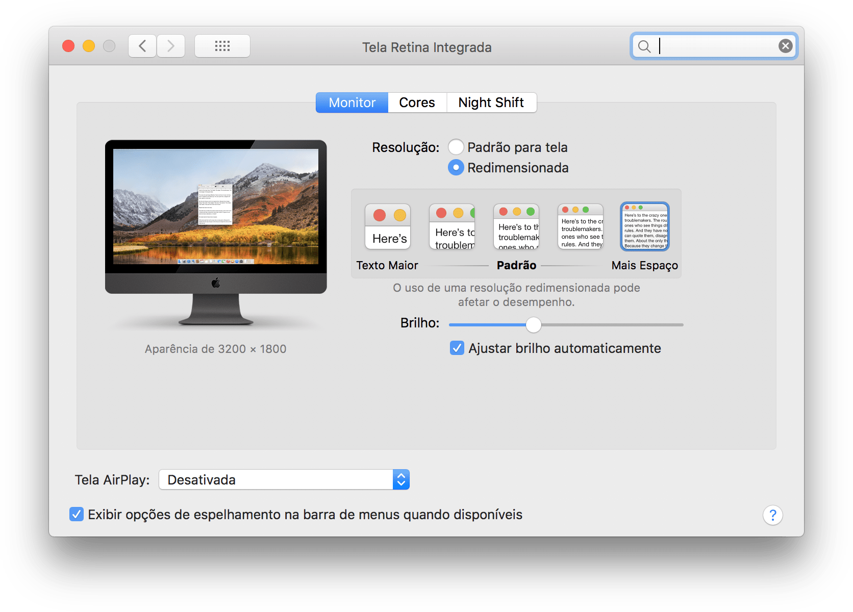 Definindo a resolução do iMac Pro