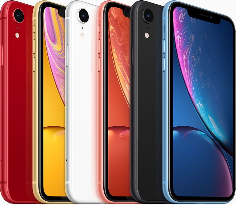 Família/cores do iPhone XR em fundo branco