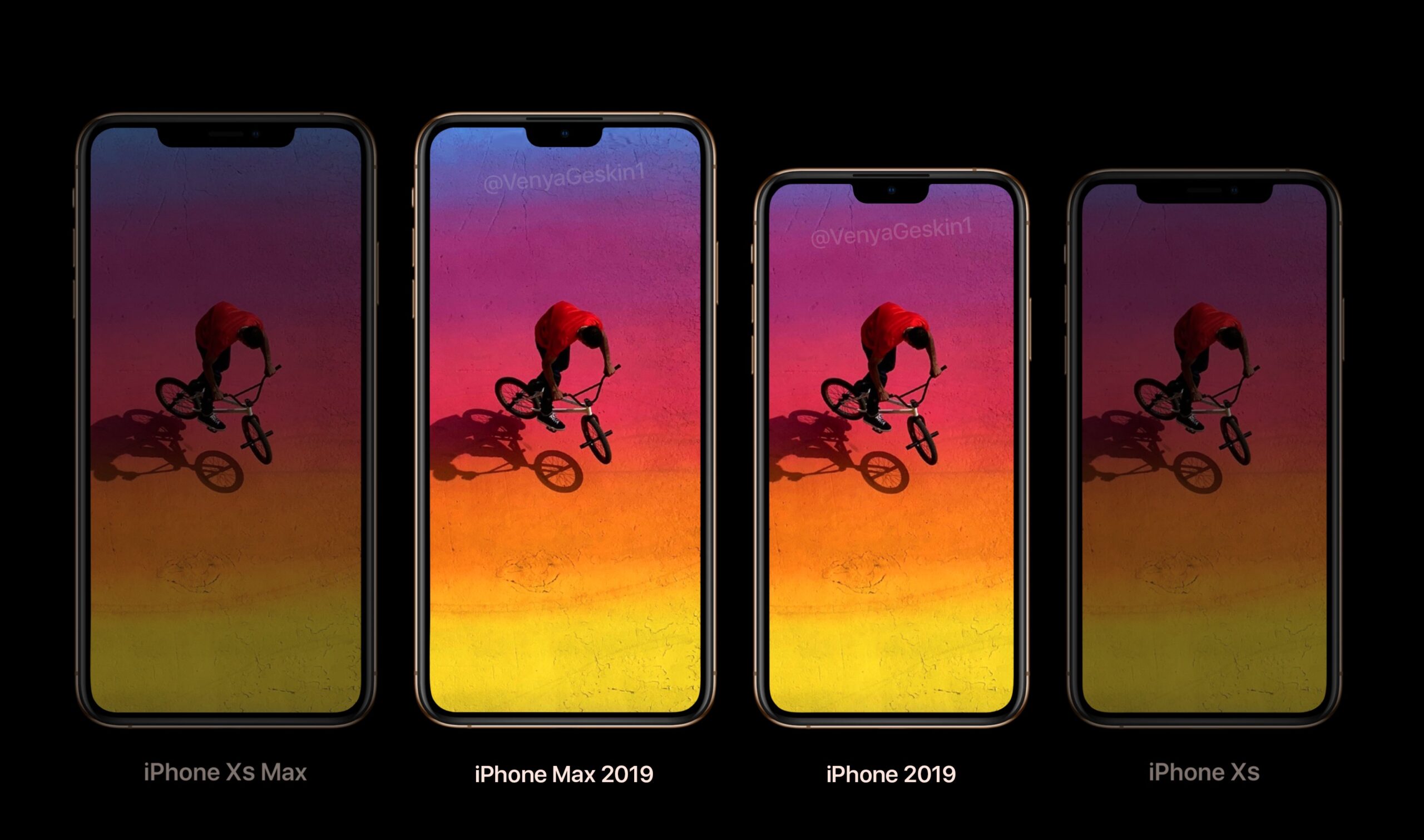 Render dos iPhones de 2019 com notch menor