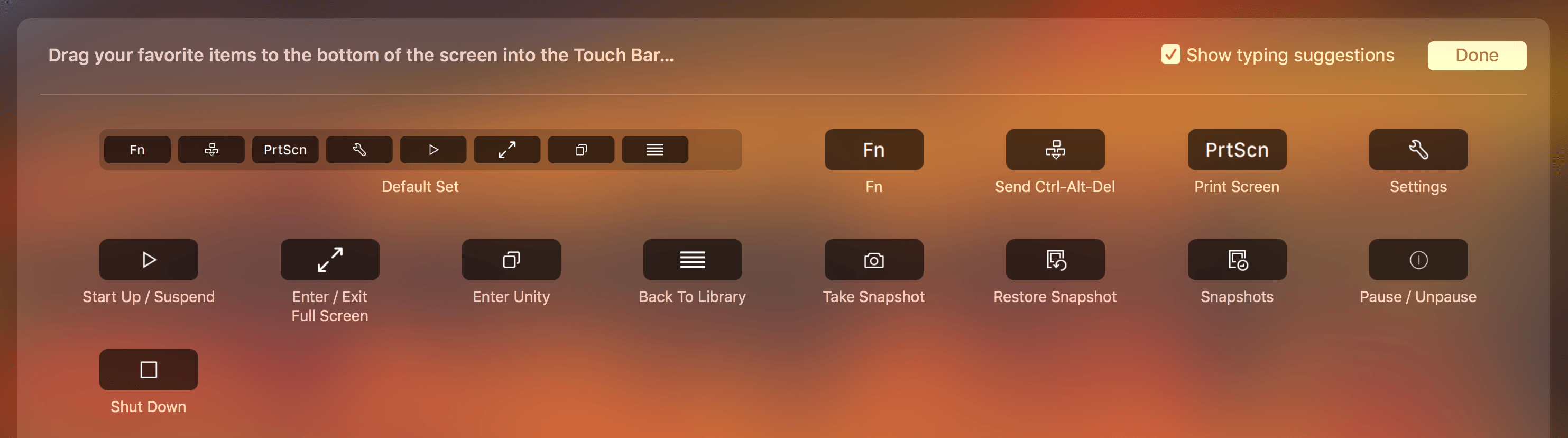 Atalhos da Touch Bar do Fusion 11