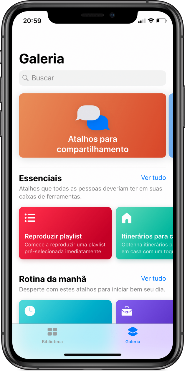 Galeria de atalhos do app Atalhos para o iOS 12