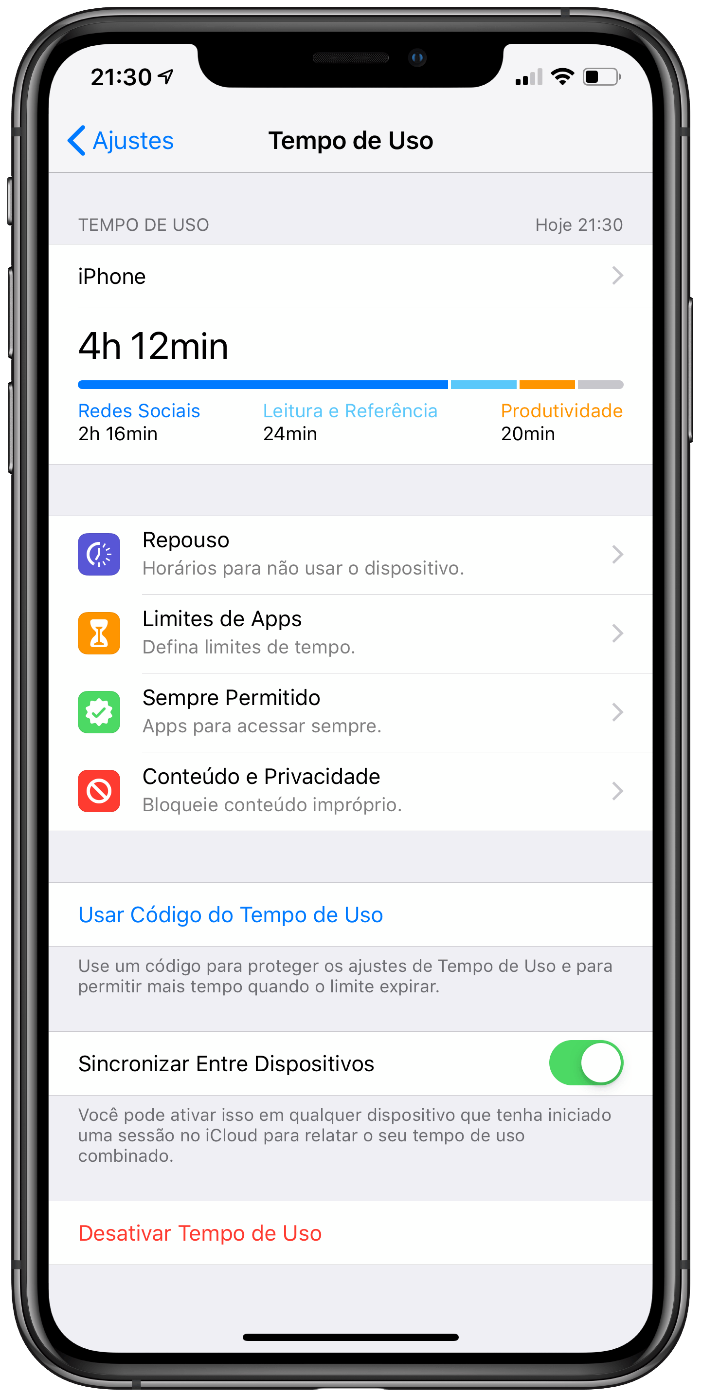 Tempo de Uso no iOS 12