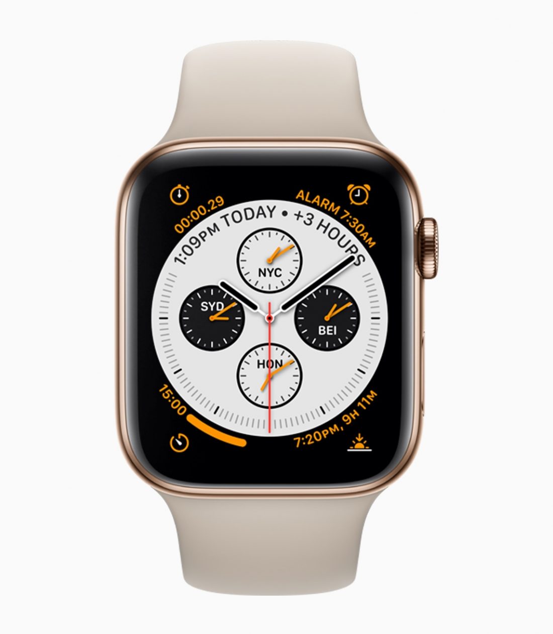 Apple Watch Series 4 de aço inoxidável dourado de frente