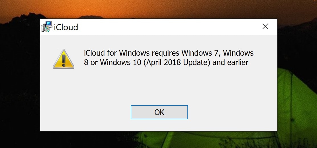Mensagem de erro do iCloud em PCs