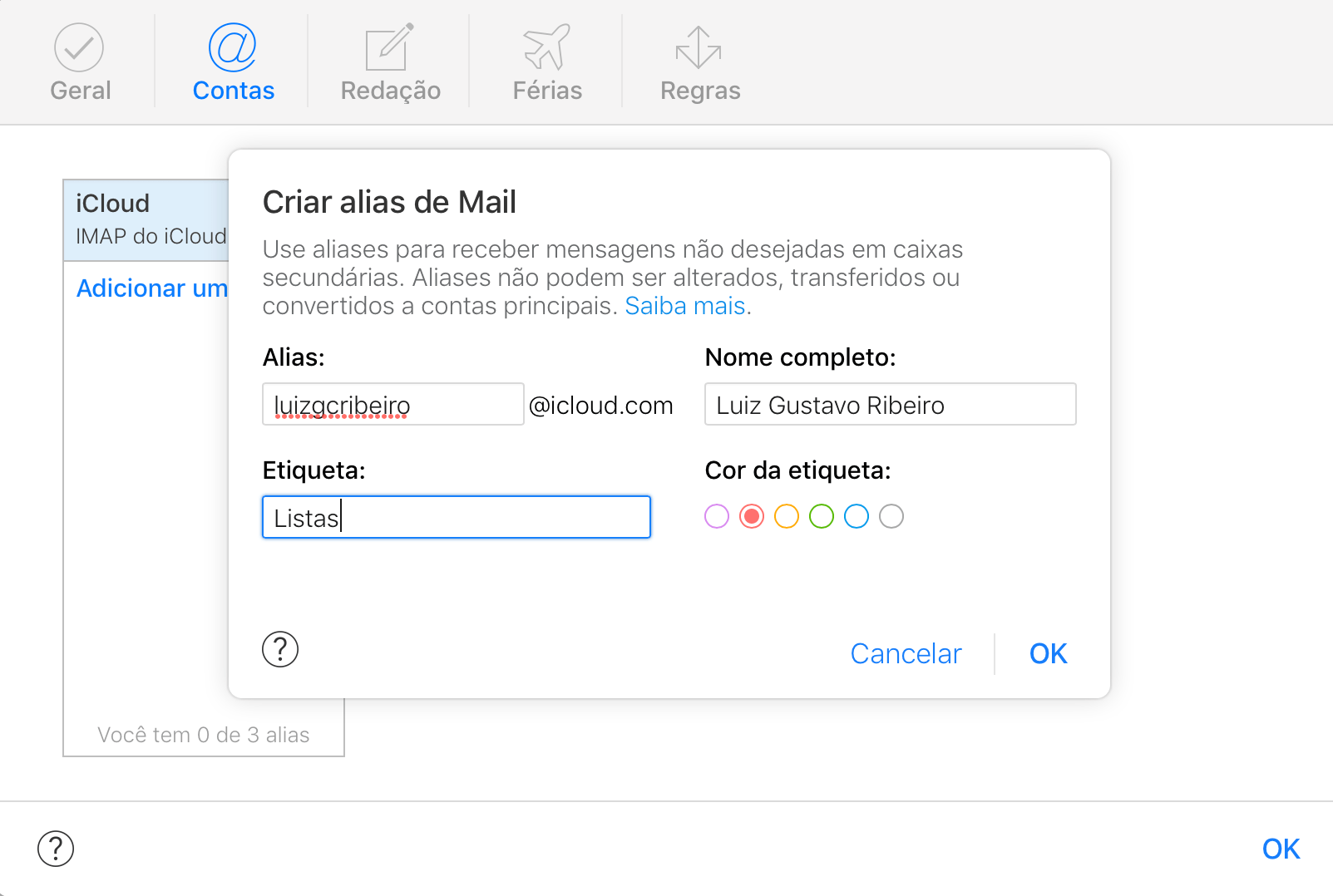 Criar alias de email do iCloud
