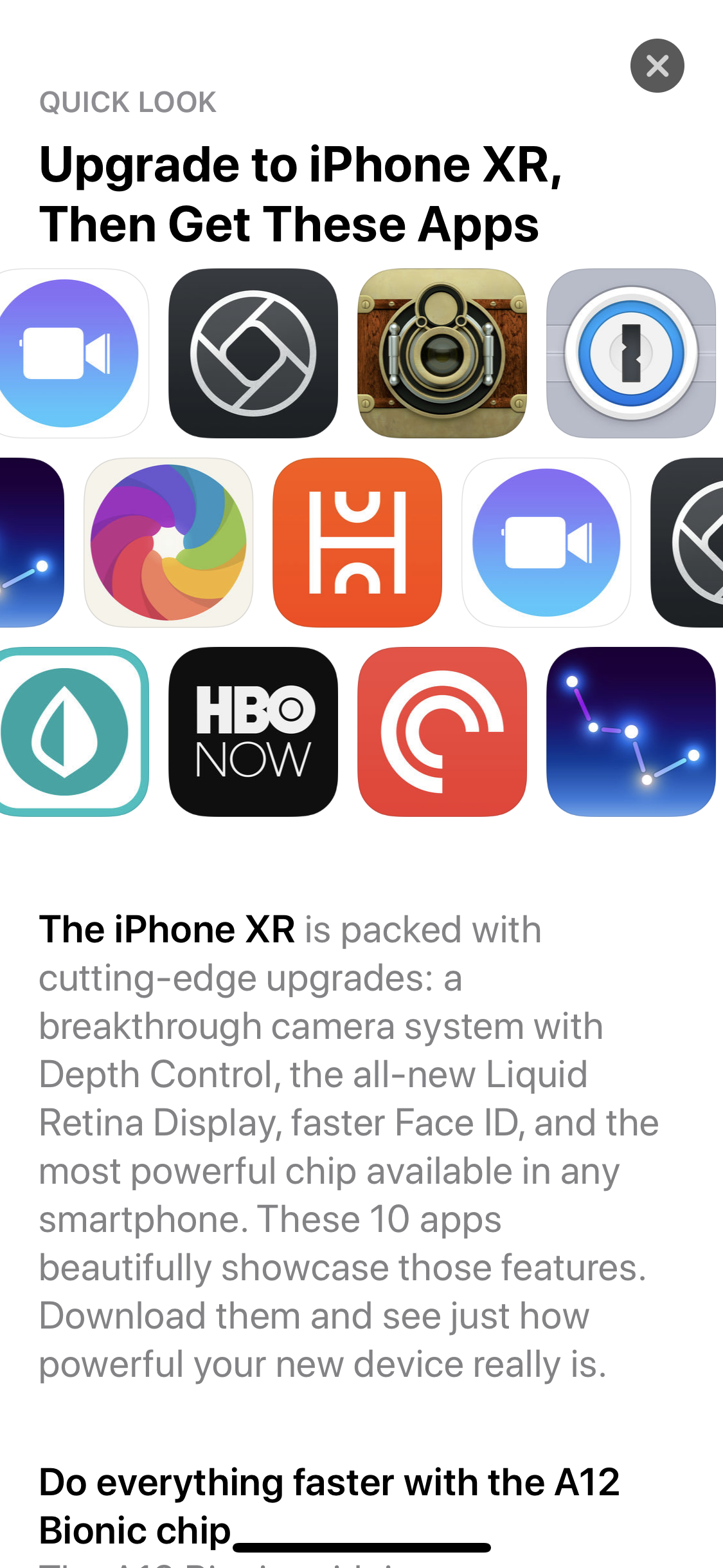 Editorial da App Store divulgando iPhone XR