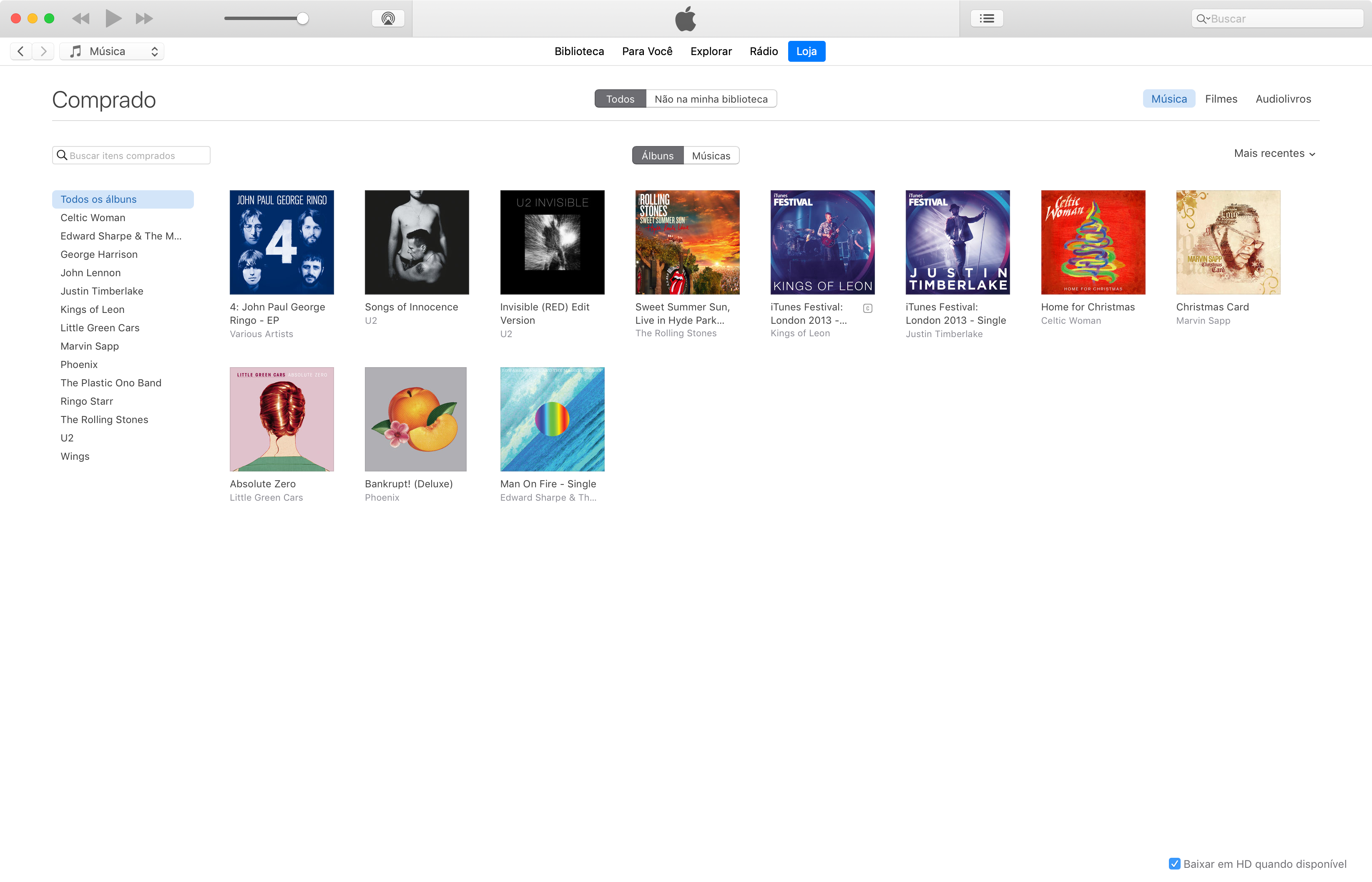 Baixando uma música comprada na iTunes Store