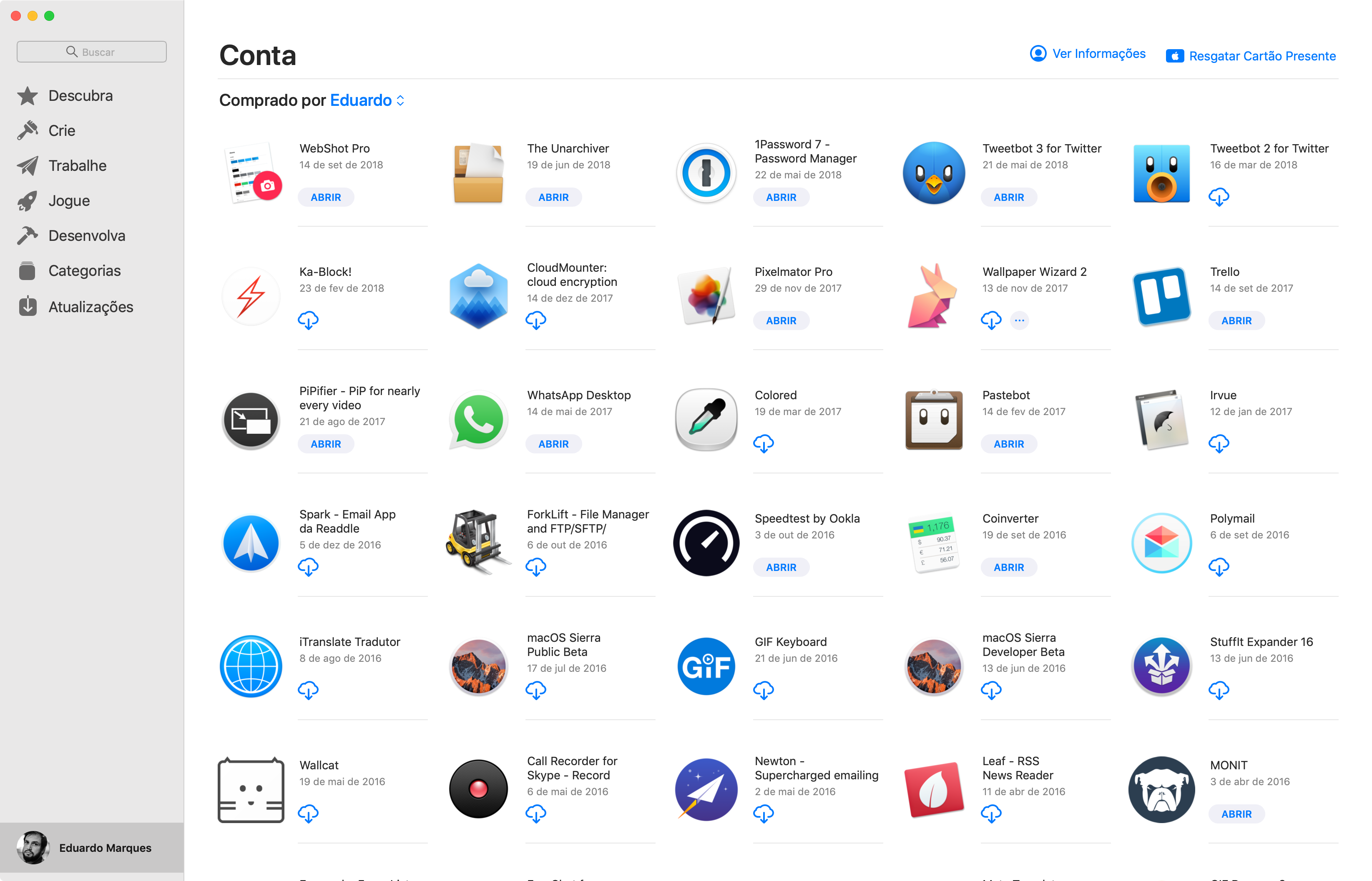 Baixando um app comprado na Mac App Store