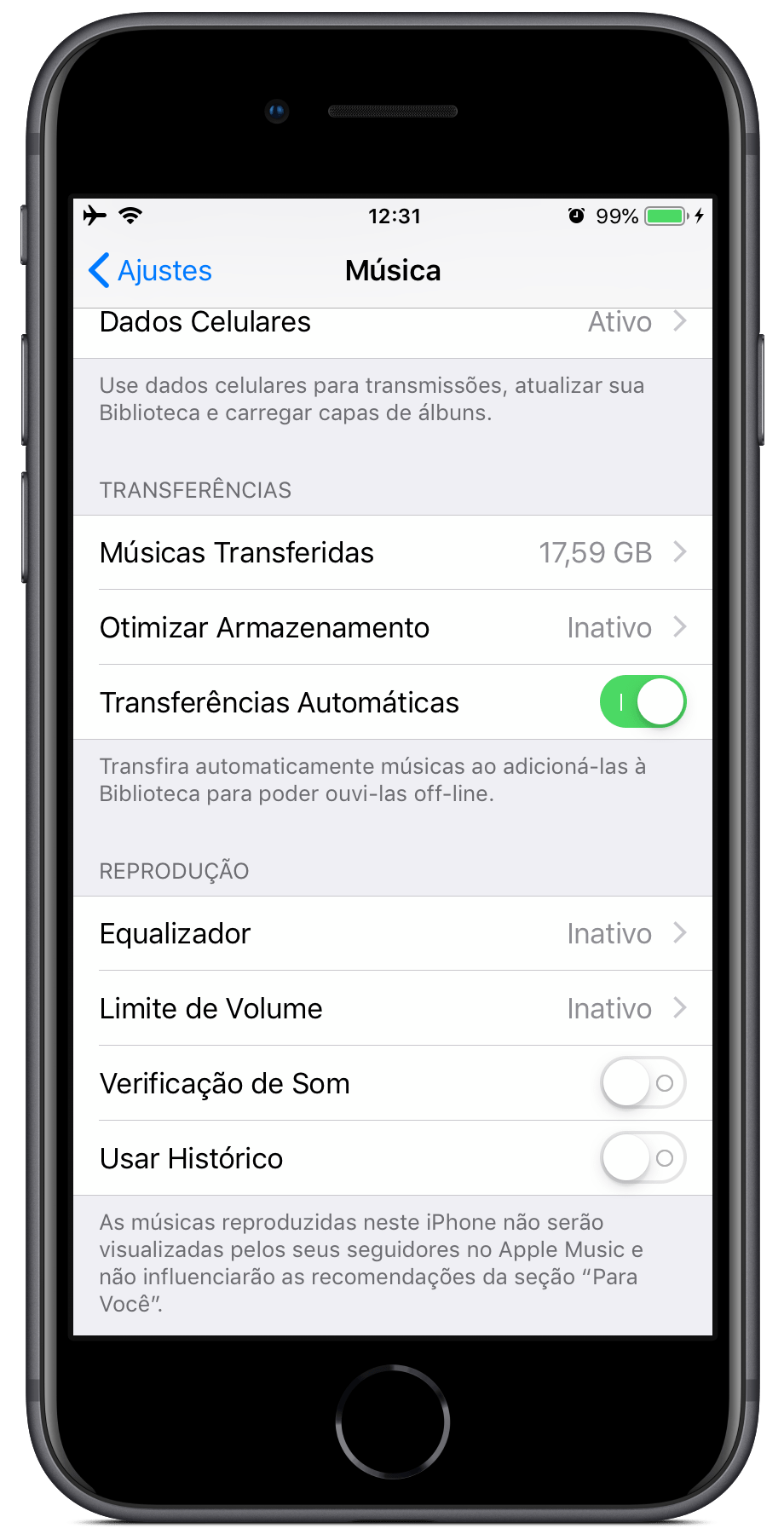 Ajustes Apple Music no iPhone