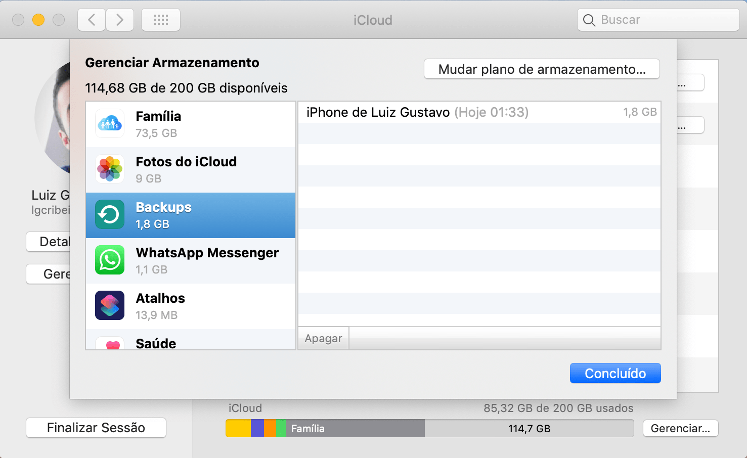 Backups do iOS do iCloud no Mac
