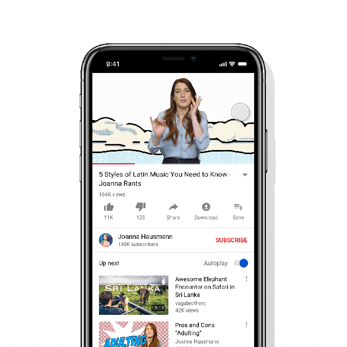 Alternando entre vídeos do YouTube com gestos na tela