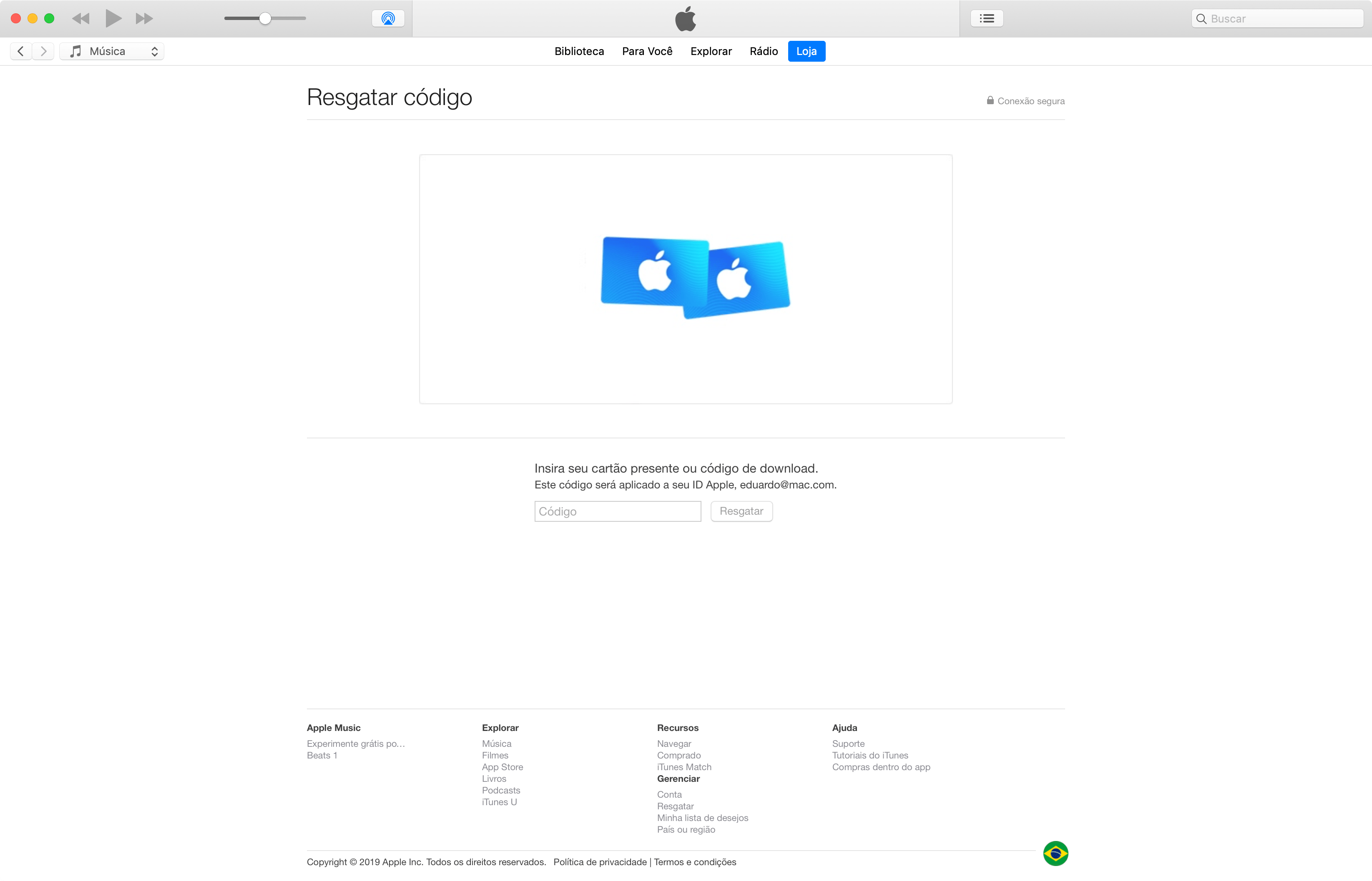 Regatar cartão-presente no macOS