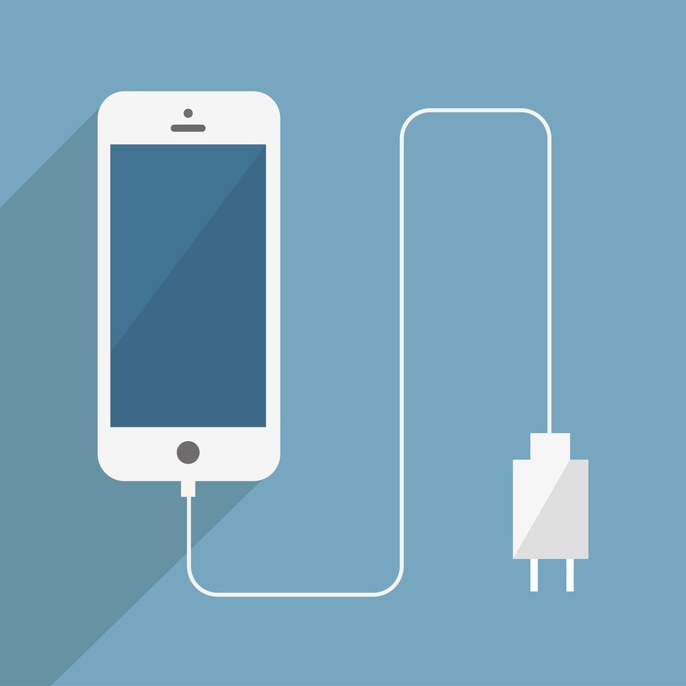Ilustração de um iPhone com cabo e carregador
