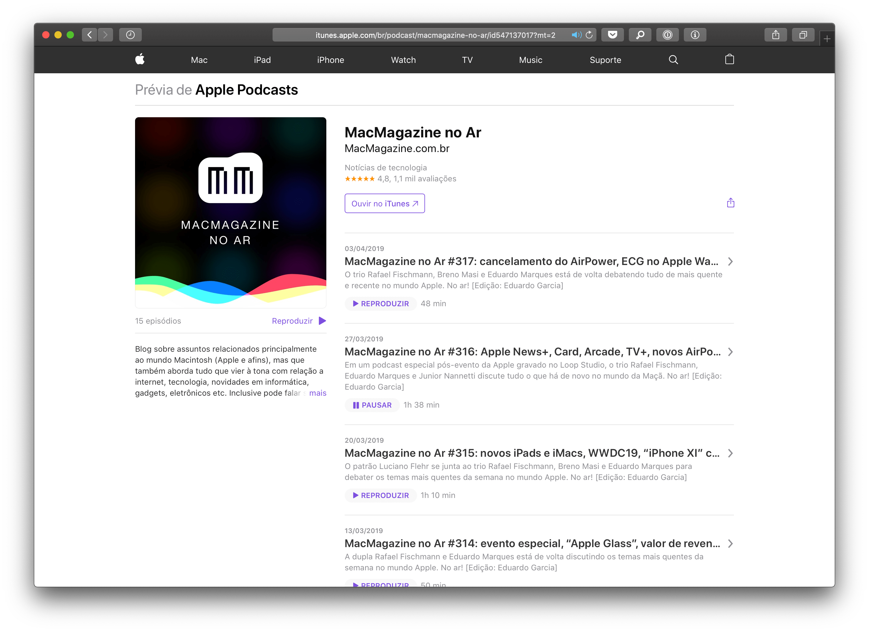 MacMagazine no Ar pelo Apple Podcasts na web